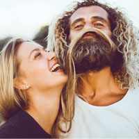 beared man, couple, happy couple, skincare with beard