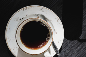 An aeial view of a cup of our black drip coffee.