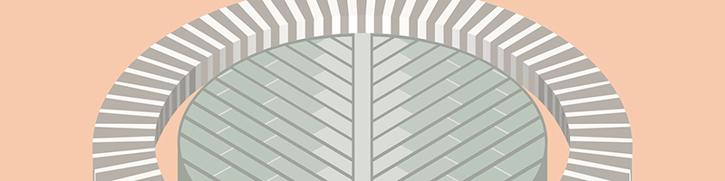 A vector graphic cropped to show the illustrated circular structure of the building.