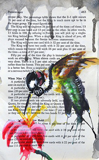 Hummingbird in gas mask drinking nectar from a flower