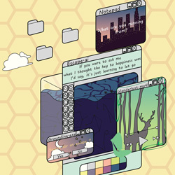 Adobe illustrator project of 3d open tabs displaying "a desktop into my mind"
