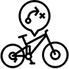 bicycle with speech bubble containing wrong way arrow