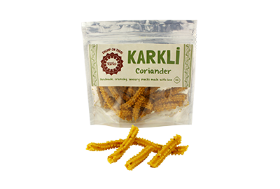 Karkli coriander snack sticks in packaging