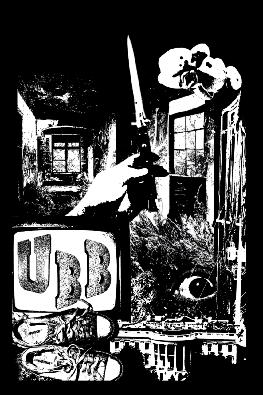 Black and white collage design by Cade Taylor.