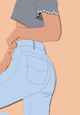 This is a simple design of a girl wearing a pair of jeans.