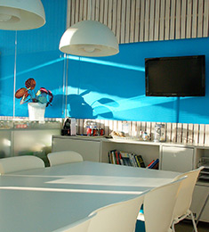 Ofiice with bright blue wall
