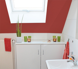 Bathroom with coral red wall