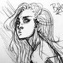 Profile sketch of whistling woman.