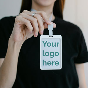 nametag with space for sponsor's logo