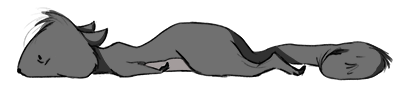 A drawing of a squirrel laying down
