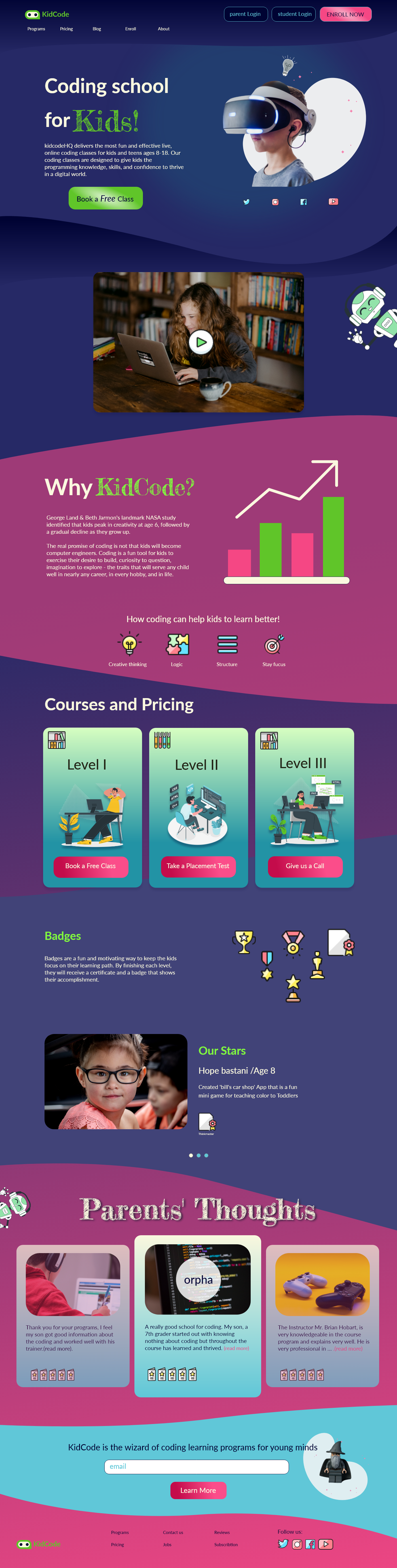 dark mood design of kidcode website