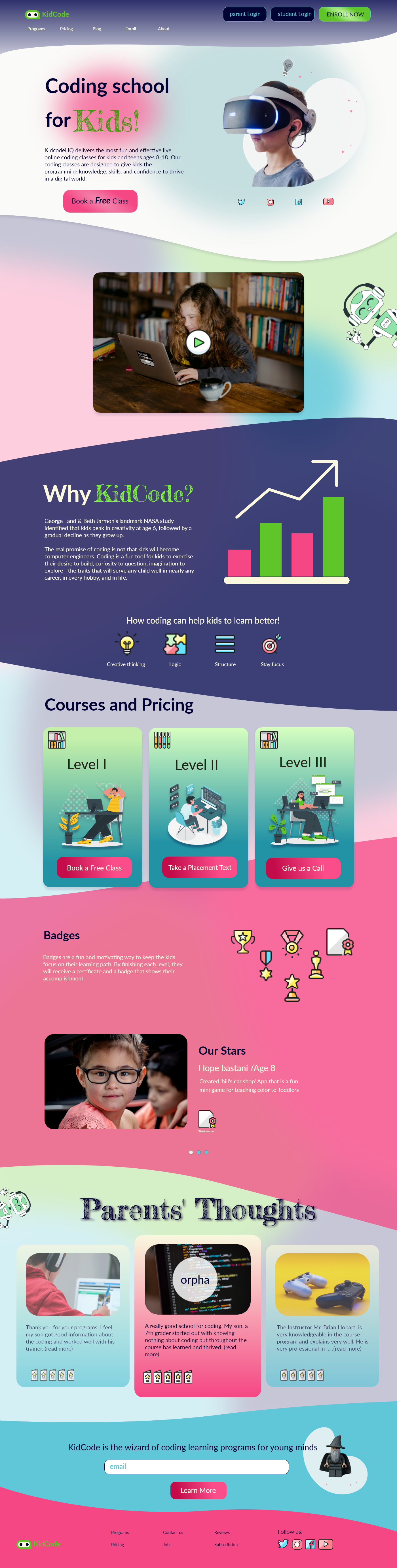 light mood design of kidcode website