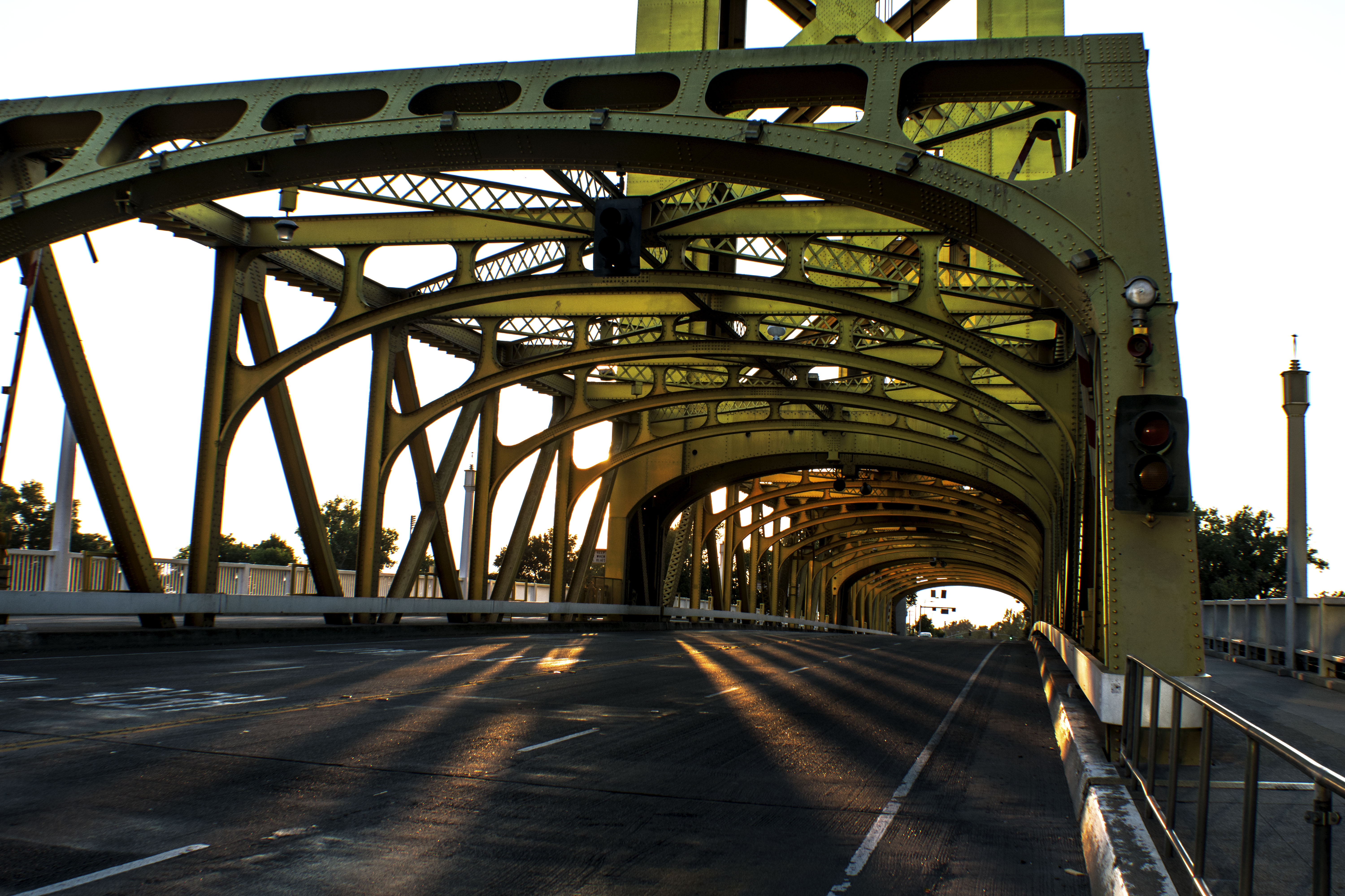 Sacramento's Tower Bridge from the inside at sunset