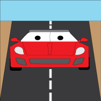 Cartoon ferrari driving down a road
