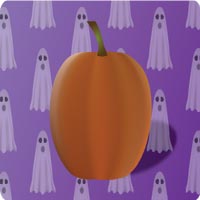 Pumpkin gift card with ghosts in the background