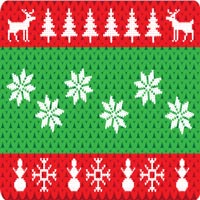 Christmas sweater gift card with reindeer, trees, snowmen, snowflakes, and poinsettia design