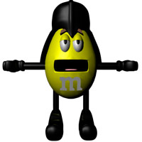 Yellow m&m character dressed as Darth Vader