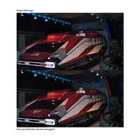 Two pictures of Star Tours Starspeeder, top is original and bottom is changed