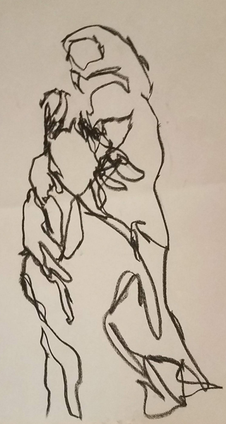 contour charcoal drawing of foot