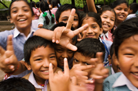 a group of children smiling