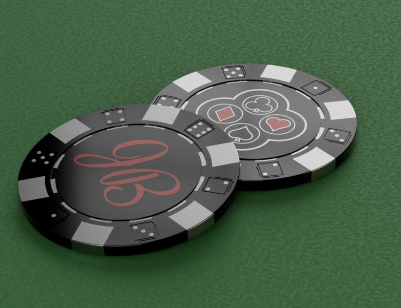 This is an image of a custom poker chip we designed for a family casino.
