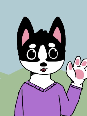 Doggie looking at camera and waving